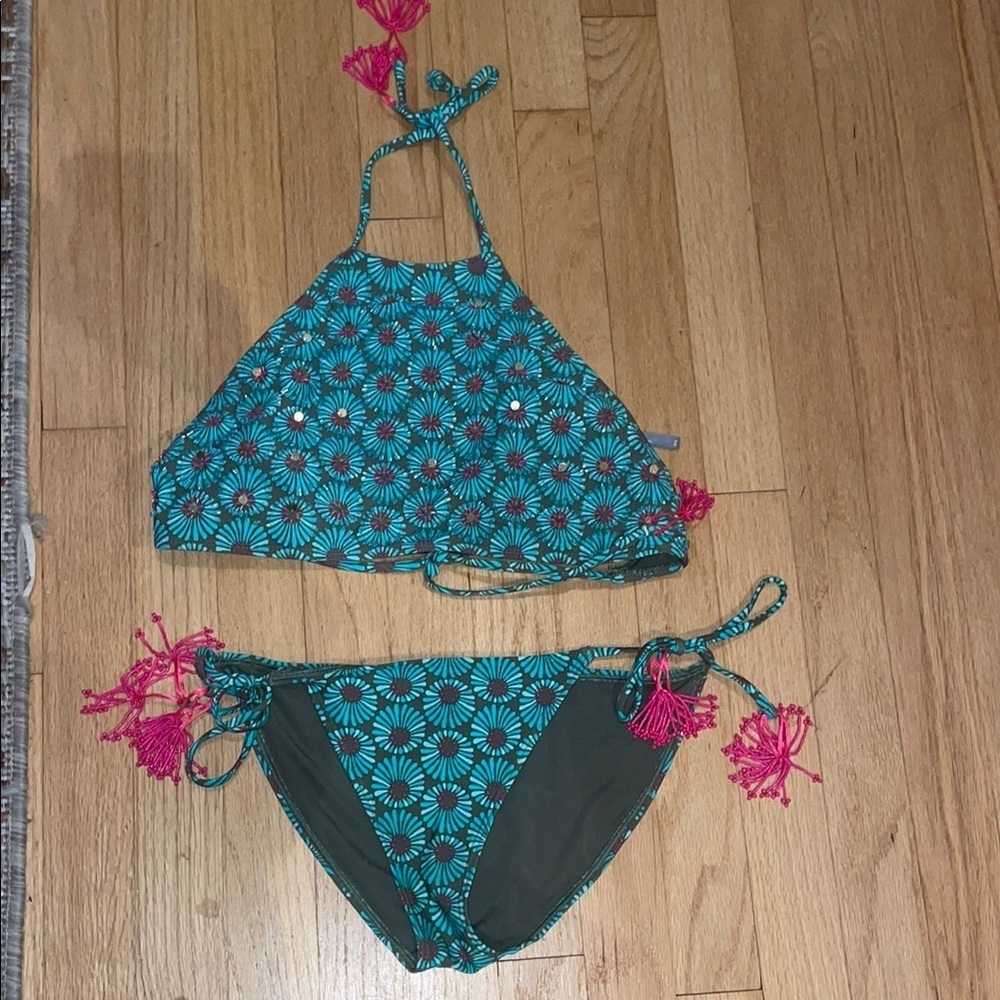 Aerie Vibrant Teal Bikini with Pink Accents